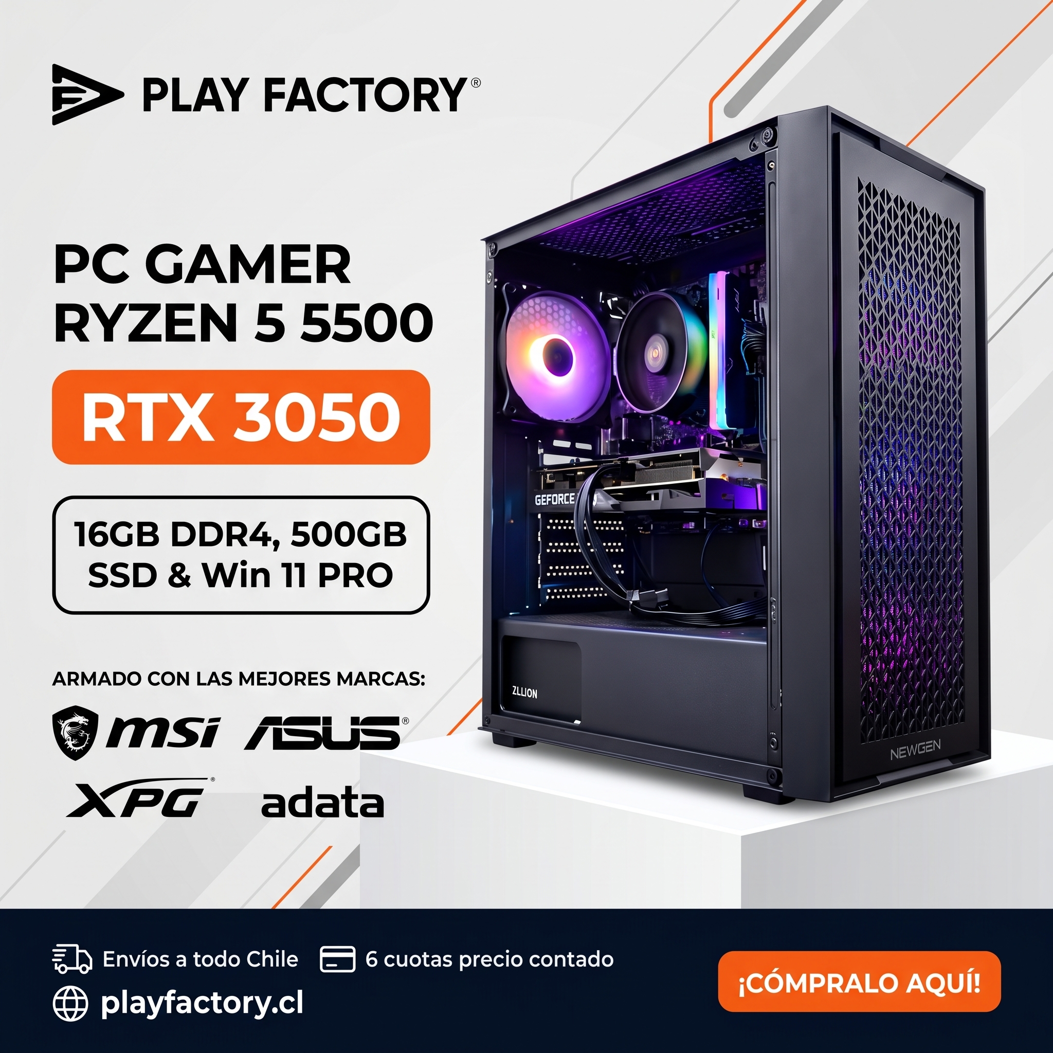 PC Gamer Playfactory AMD Ryzen 5 5500 NVIDIA RTX 3050 | 16GB DDR4 SSD 500GB Windows 11 - Imagen 2