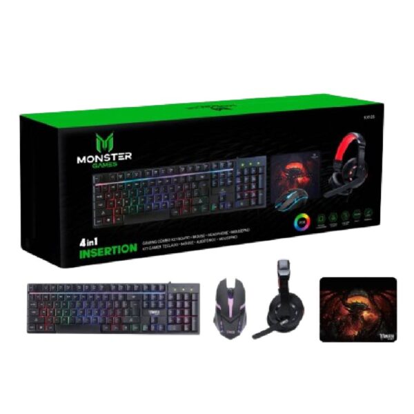 Kit Gamer Teclado RGB Mouse  Audífonos PAD K4125 Monster
