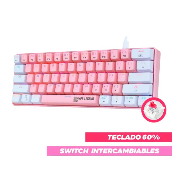 Teclado Mecanico Hype Legend Rebel  PINK | WHITE OUTEMU RED