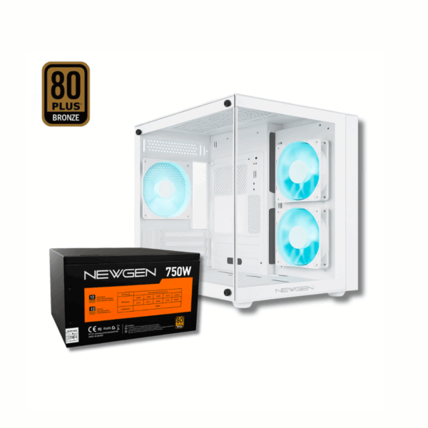 Gabinete Gamer Newgen COBALT GLASS MATX White + PSU 750W