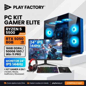 PC Gamer Kit Apex AMD Ryzen 5 5500 GeForce RTX 5050 8GB 16GB DDR4 500GB SSD NVMe Monitor 24 IPS Teclado Mouse