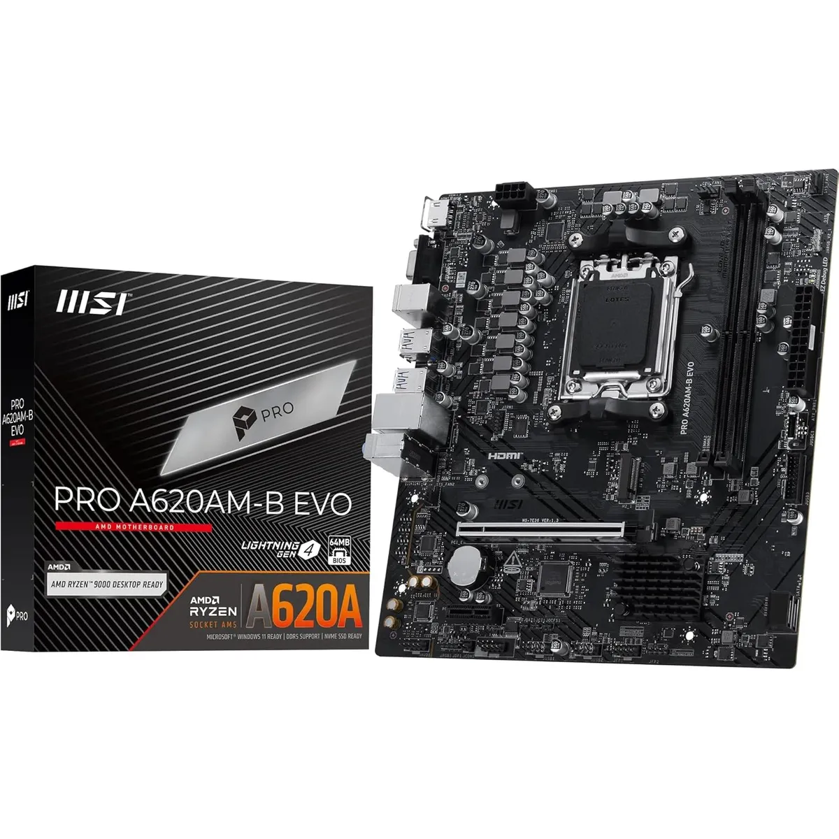 MSI Micro-ATX Placa Madre PRO A620AM-B EVO 911-7E36-002 AM5 DDR5 PCIe 4.0