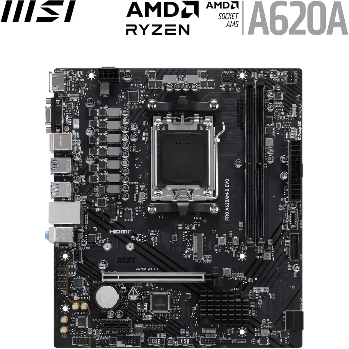 MSI Micro-ATX Placa Madre PRO A620AM-B EVO 911-7E36-002 AM5 DDR5 PCIe 4.0 - Imagen 3