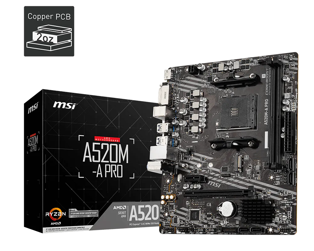 Placa Madre MSI A520M-A PRO Micro-ATX Socket AM4 Rendimiento Gamer