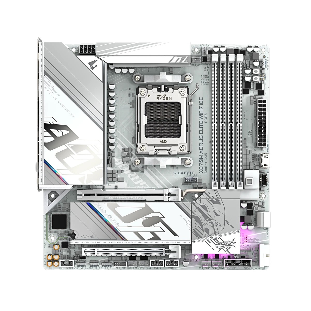 Placa Madre Gigabyte X870M AORUS ELITE WIFI7 ICE Socket AM5 DDR5 Micro-ATX - Imagen 2