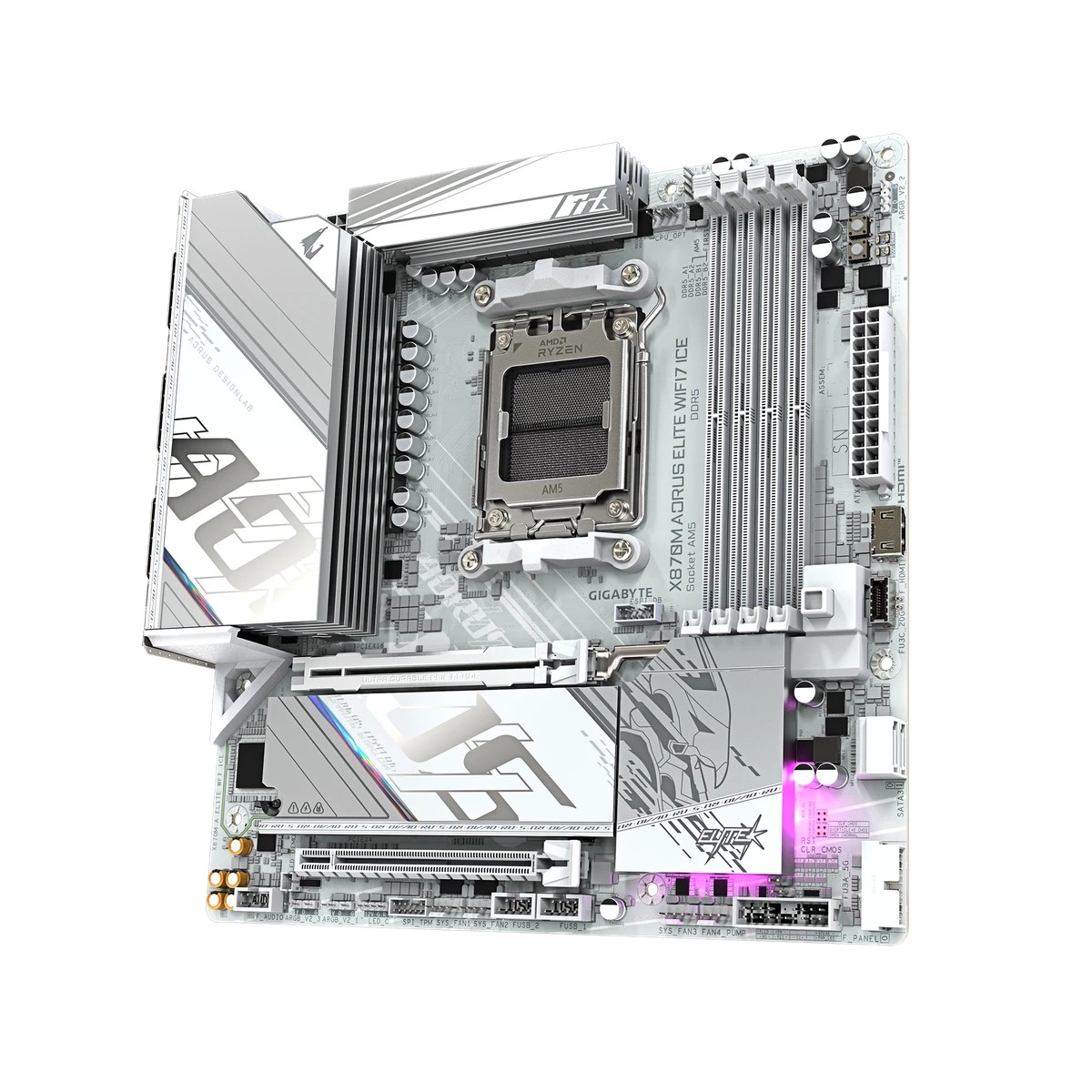 Placa Madre Gigabyte X870M AORUS ELITE WIFI7 ICE Socket AM5 DDR5 Micro-ATX - Imagen 3