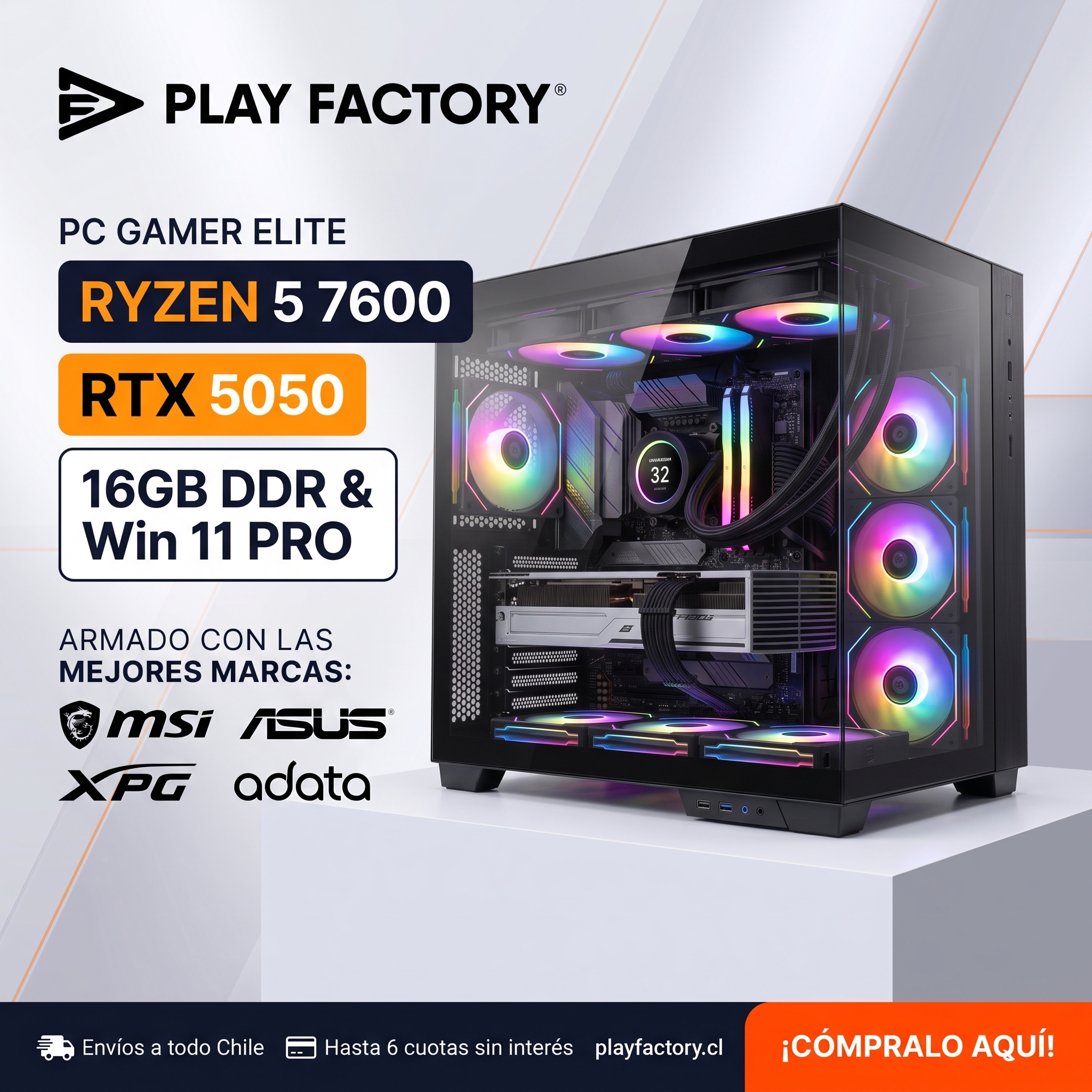 PC Gamer Playfactory AMD Ryzen 5 7600 NVIDIA RTX 5050 16GB DDR5 SSD 500GB M.2 Windows 11 - Imagen 3