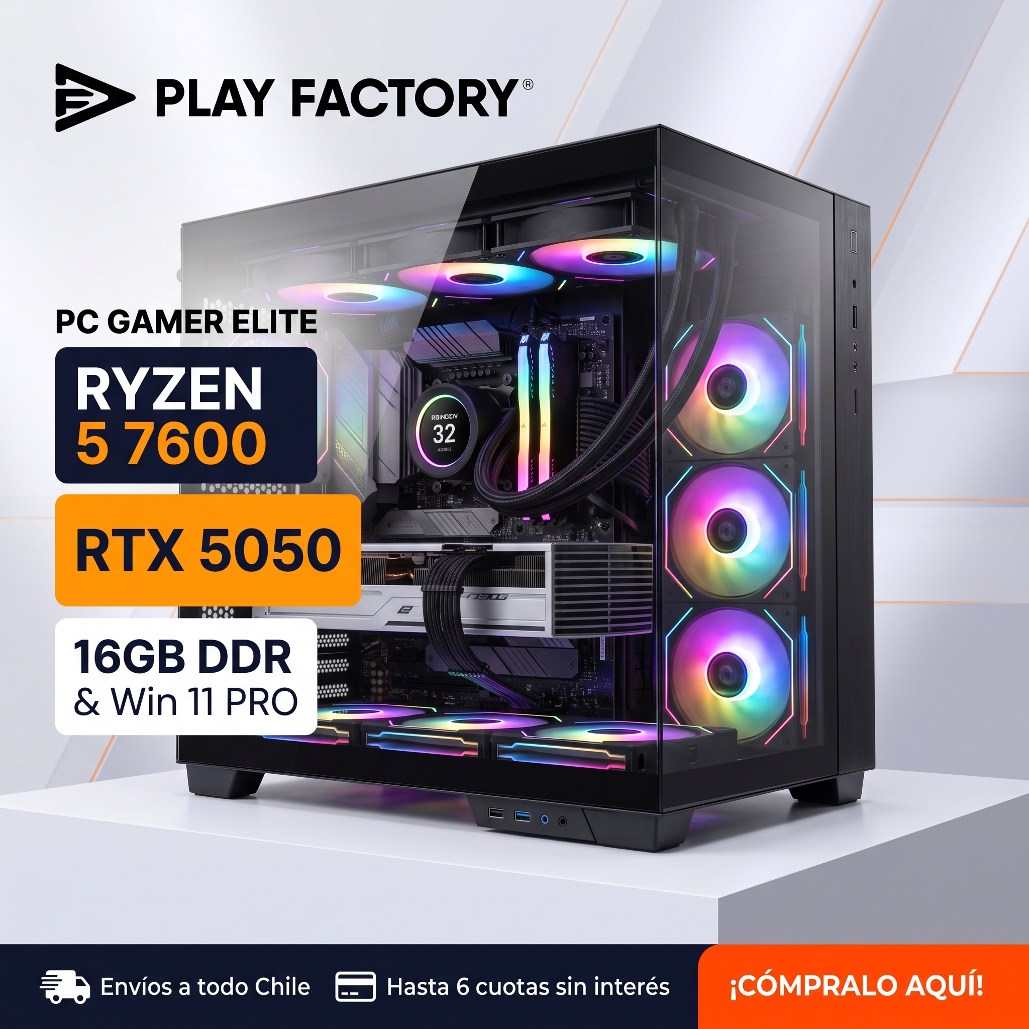 PC Gamer Playfactory AMD Ryzen 5 7600 NVIDIA RTX 5050 16GB DDR5 SSD 500GB M.2 Windows 11 - Imagen 2