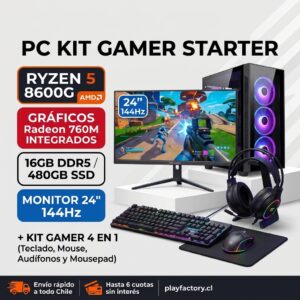 PC Gamer Starter AMD Ryzen 5 8600G Radeon 760M 16GB DDR5 SSD 480GB Kit Monitor y Periféricos