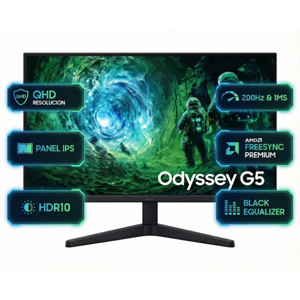 Monitor Gamer Samsung Odyssey G5 G53F 27 pulgadas QHD IPS 200Hz 1ms FreeSync Premium